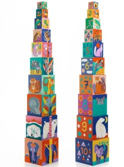 Djeco 10 Cubes animaux sauvages^ Jouets À Encastrer Et À Empiler
