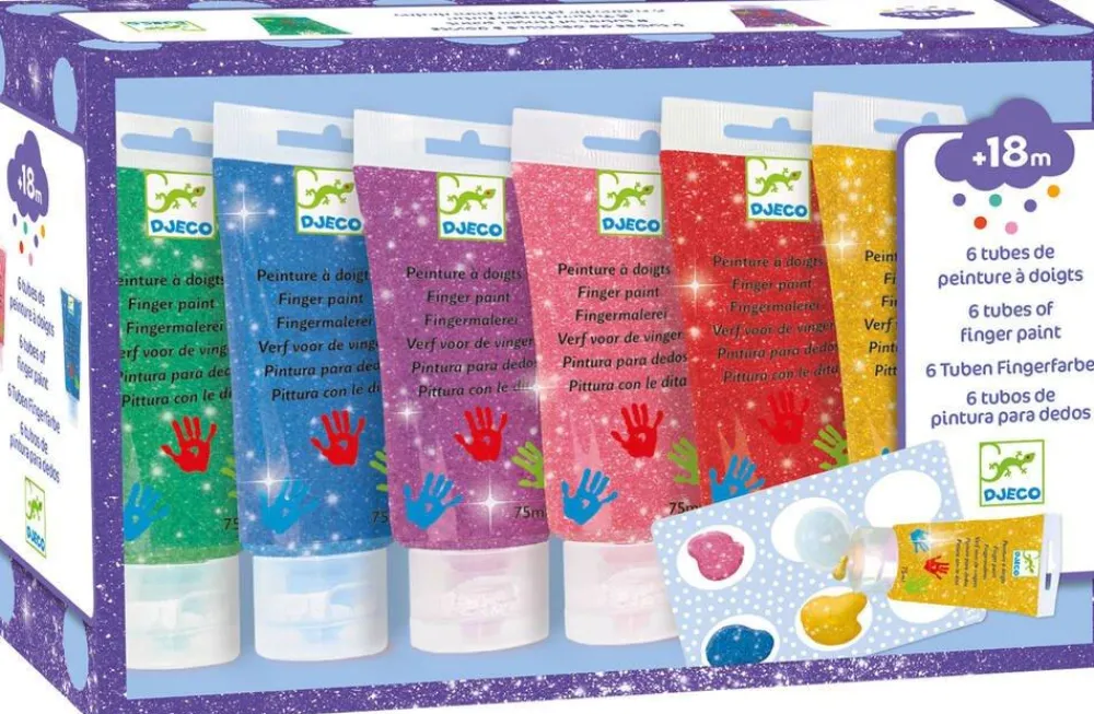Djeco 6 Tubes De Peinture À Doigts Pailletées^ Peinture