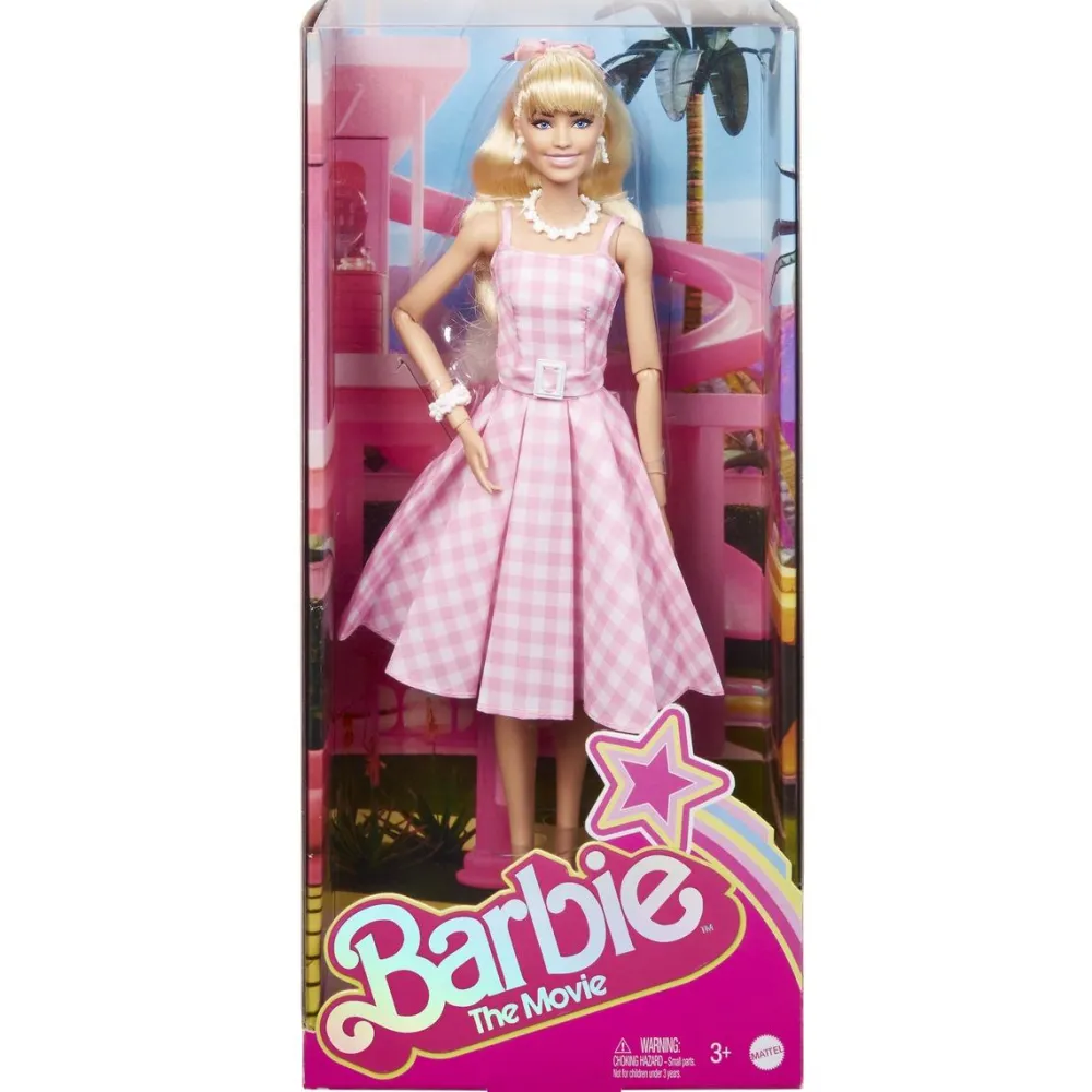 Mattel Barbie le film : Poupée Barbie en robe vichy rose^ Poupées Mannequins