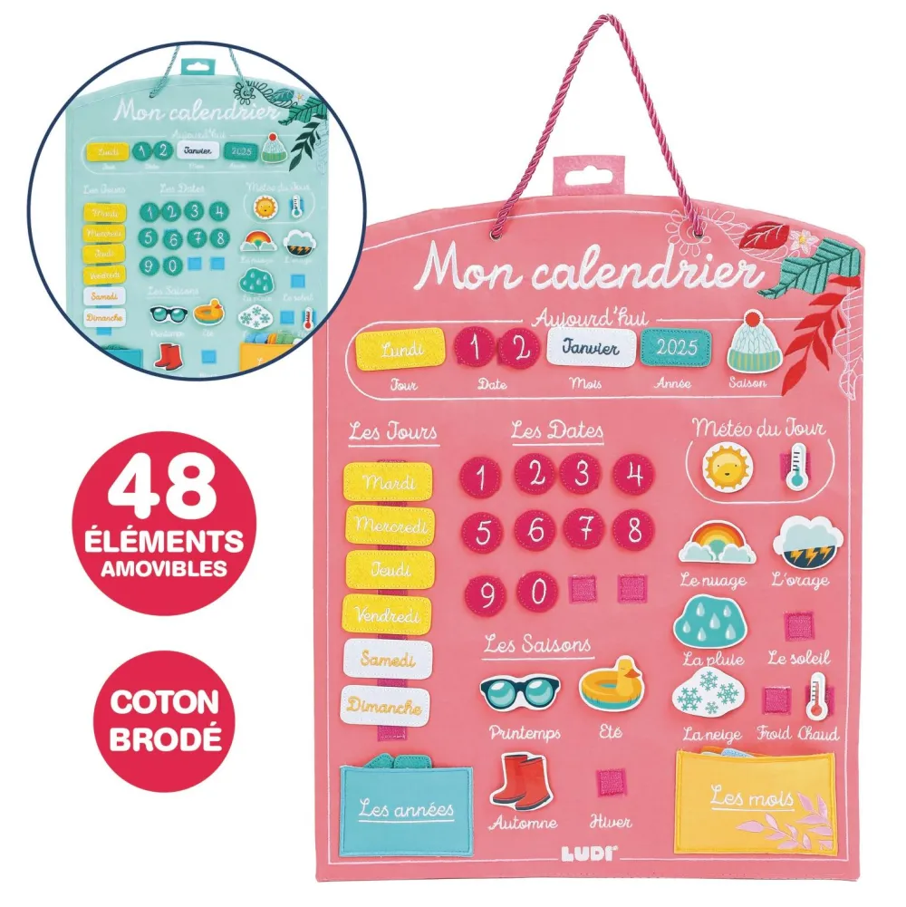 Ludi Calendrier mural rose^ Apprentissage Du Temps Et De La Saisonnalité
