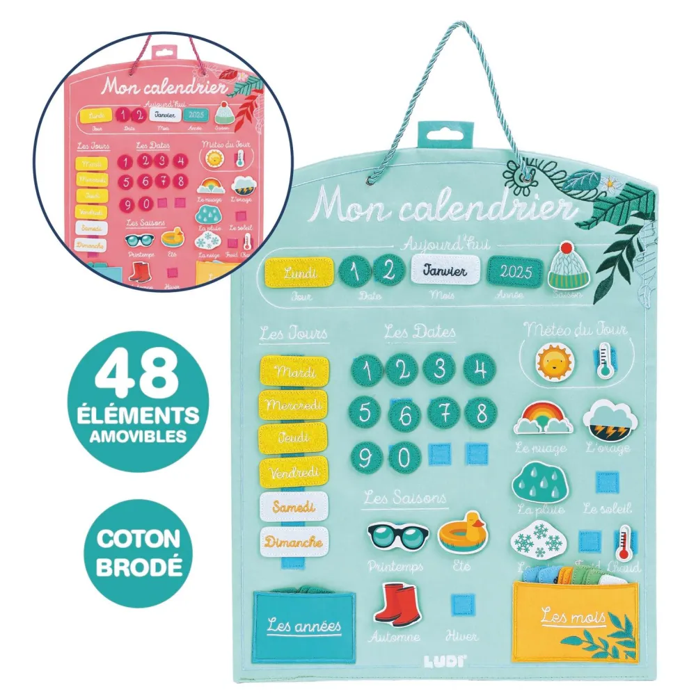 Ludi Calendrier mural turquoise^ Apprentissage Du Temps Et De La Saisonnalité