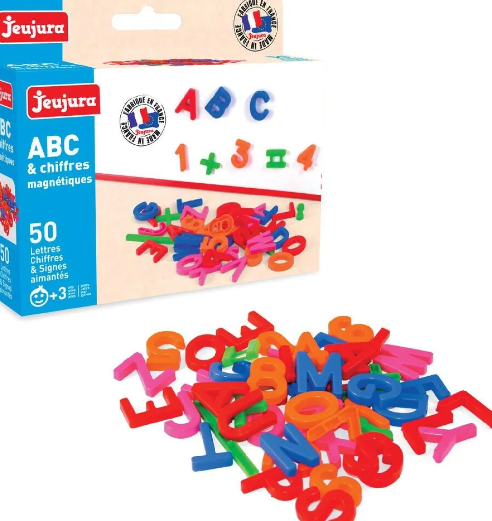 Jeujura Coffret 50 lettres majuscules, chiffres et signes aimantés^ Apprentissages Des Chiffres Et Calculs|Apprentissage Des Lettres Et Écritures