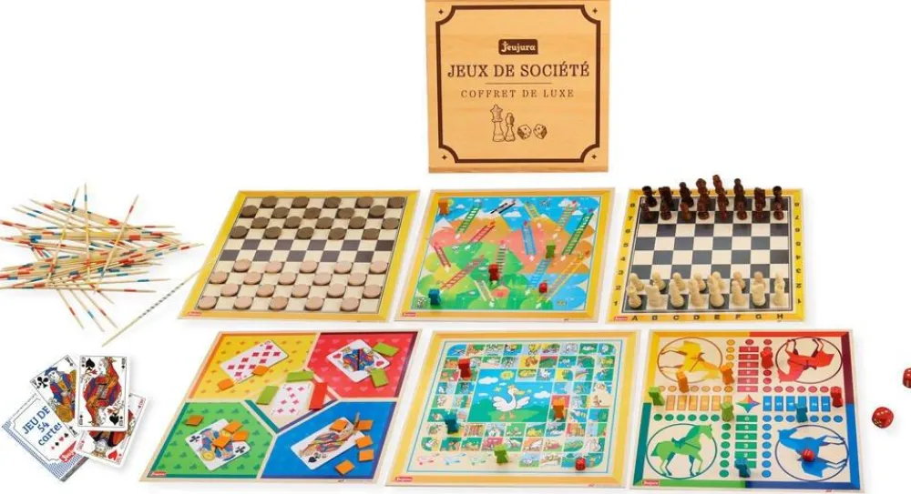 Jeujura Coffret Luxe en bois jeux de société^ Jeux Traditionnels Et Poker