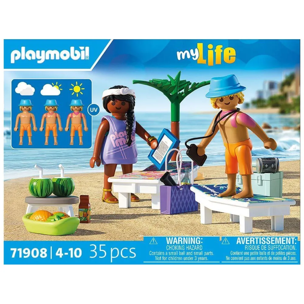 Playmobil Couple vacanciers à la plage et transats My Life 71908^ Le Sport, Les Loisirs Et Les Vacances