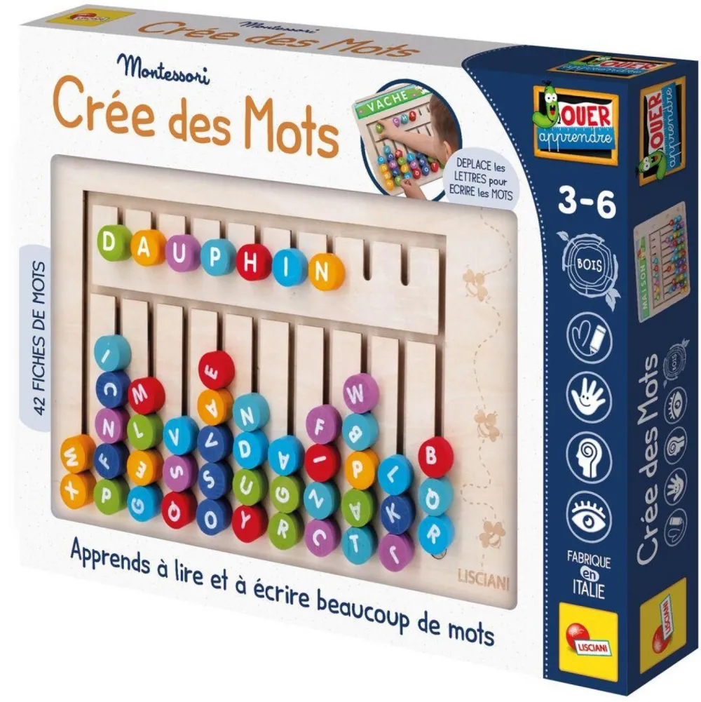 Lisciani Giochi Crée des mots - Compose-mots Montessori^ Apprentissage Des Lettres Et Écritures
