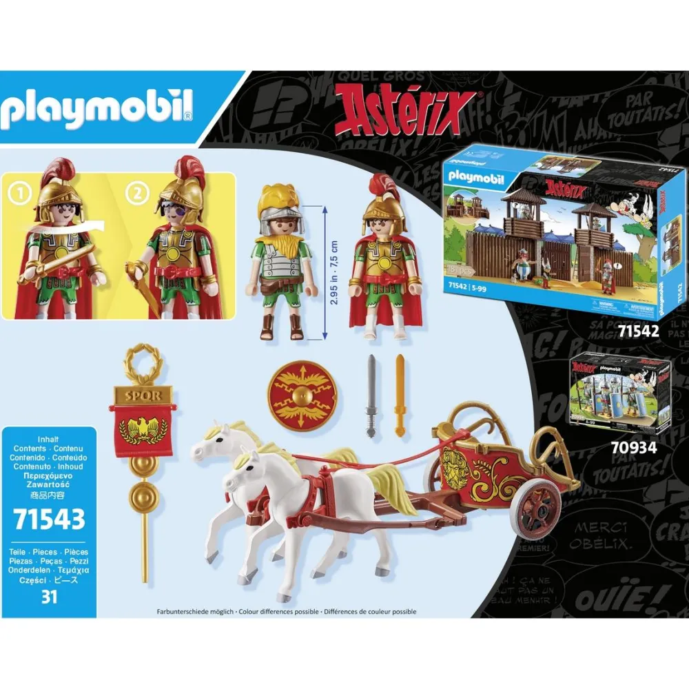 Playmobil César avec char et chevaux Astérix 71543^ Les Héros Et Personnages