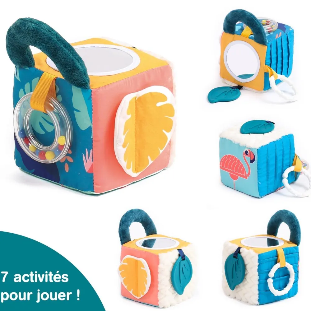Ludi Cube Tissu feuilles^ Hochets Et Jouets D'Activités|Jouets À Encastrer Et À Empiler