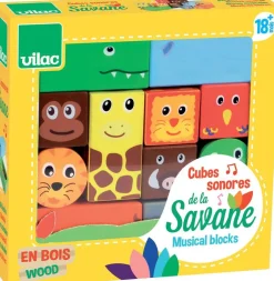 Vilac Cubes Sonores Animaux Savane -^ Jouets À Encastrer Et À Empiler