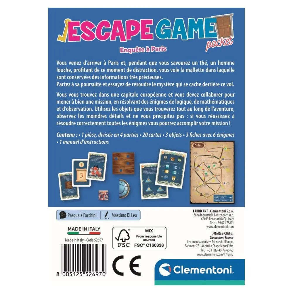 Clementoni Escape Game Pocket Enquête à Paris^ Jeux De Stratégie Et De Réflexion