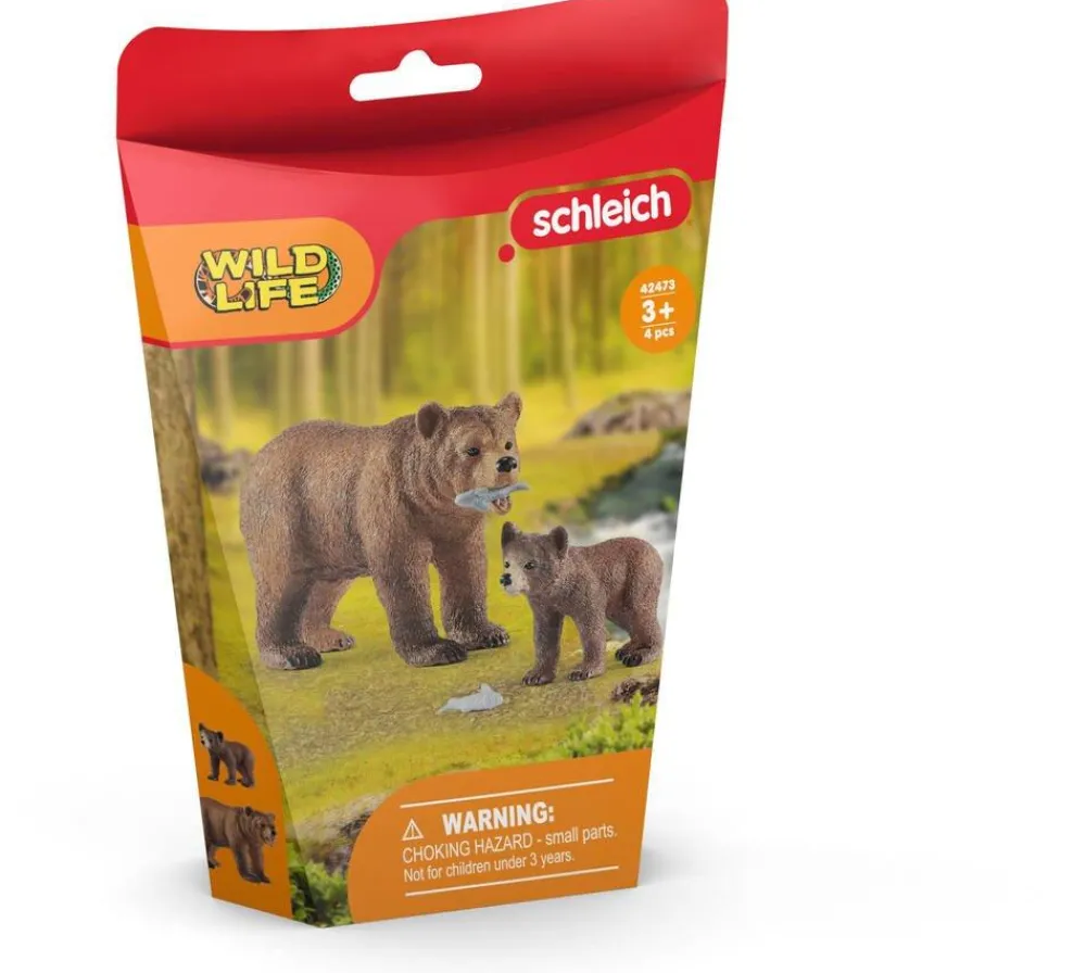 Schleich Figurines Maman Grizzly Avec Ourson - Détails^ Les Animaux