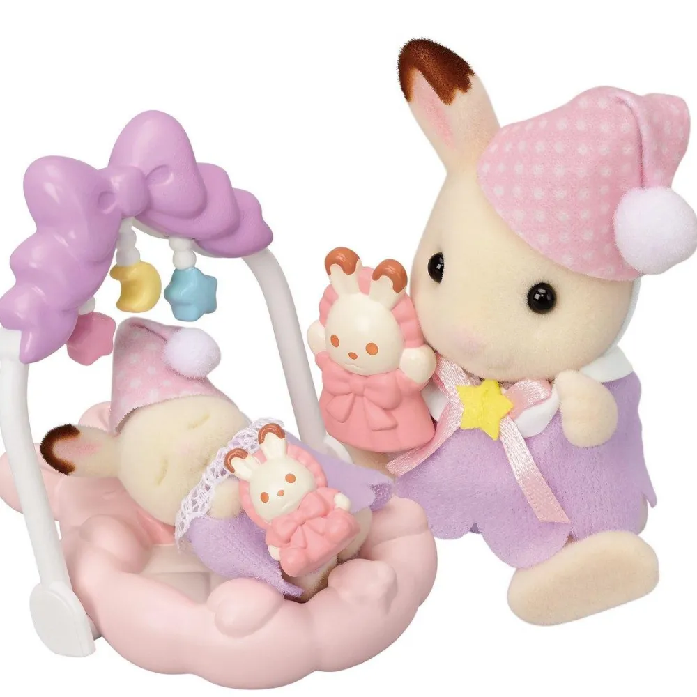 Sylvanian Families Le coucher des sœurs lapin chocolat 5806^ Mini-Univers