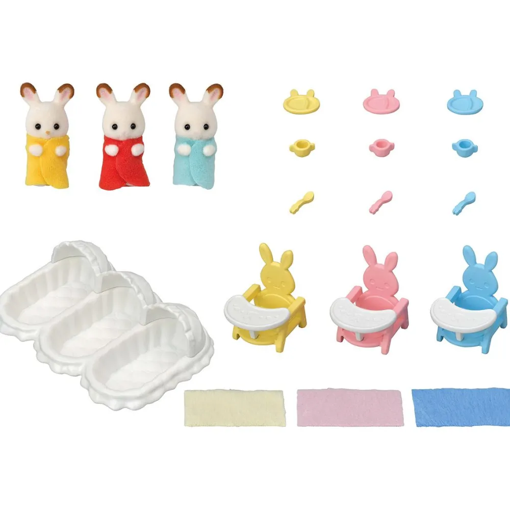 Sylvanian Families Les triplés lapin chocolat et accessoires puériculture - 5532^ Mini-Univers|Les Héros Et Personnages