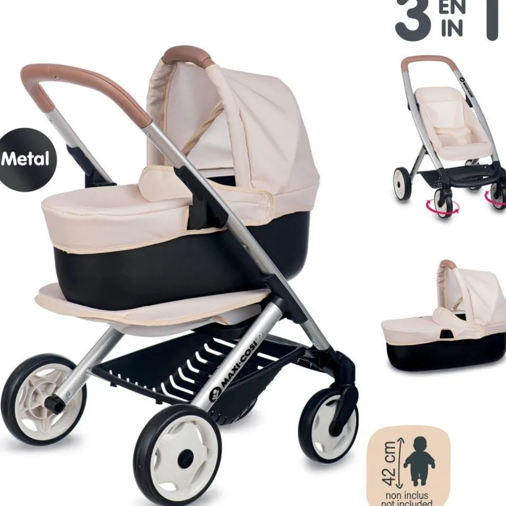 Smoby Maxi cosi poussette landau 3 en 1 beige^ Poussettes, Landaus Et Couffins