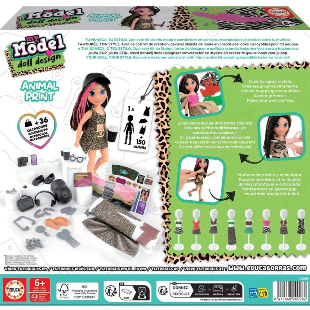 Educa Borras My model doll deign Animal Print^ Tricot Et Couture