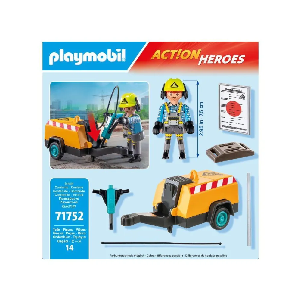Playmobil Ouvrier avec marteau-piqueur et signalisation Action Heroes 71752^ La Ville, La Police Et Les Secours