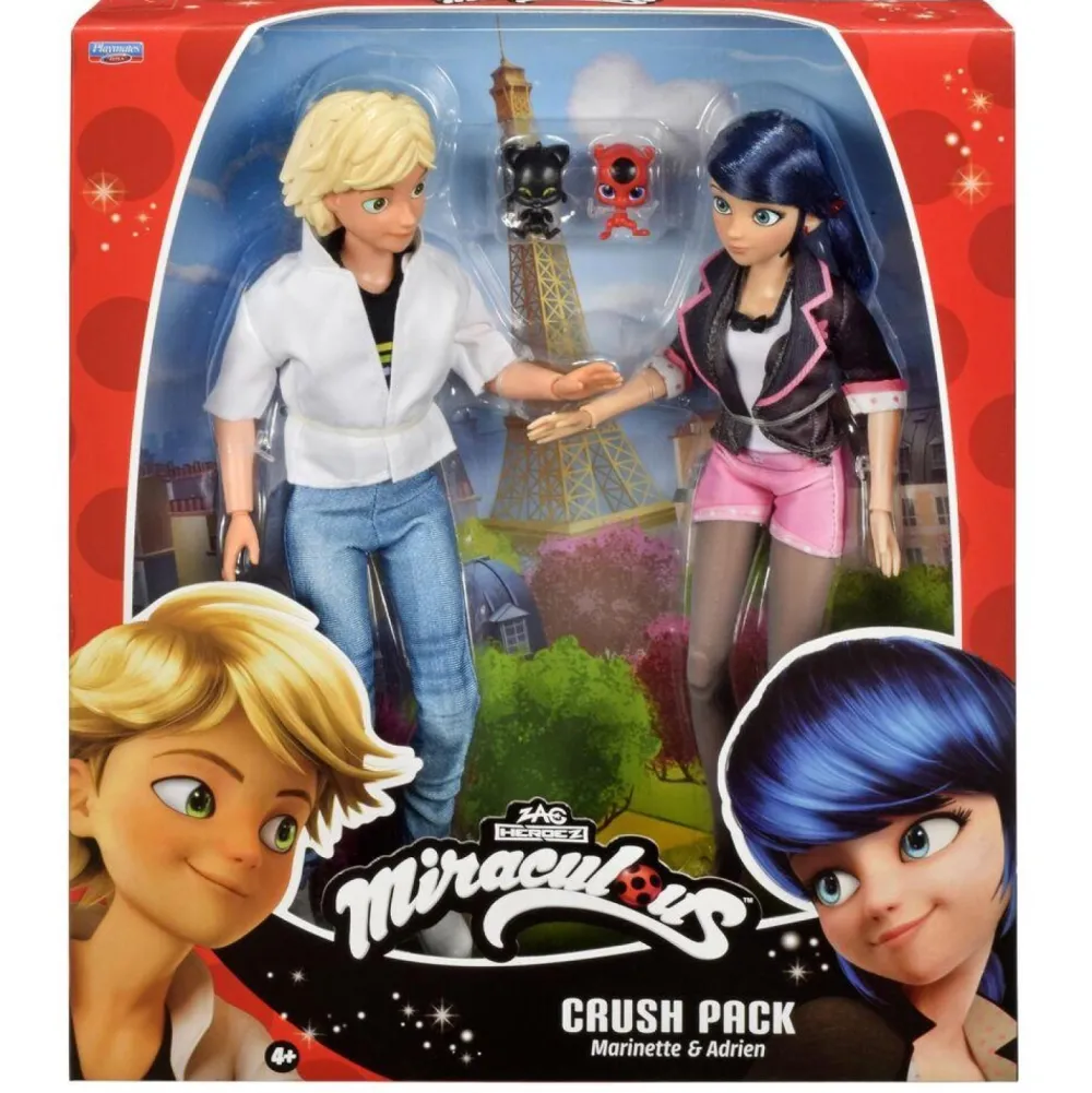 Bandai Pack 2 poupées Miraculous - Crush Pack Marinette et Adrien 26 cm^ Les Héros Et Personnages