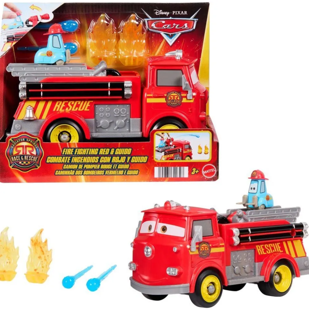 Mattel Pack Camion de pompier rouge et Guido - Cars^ Camions Et Bus