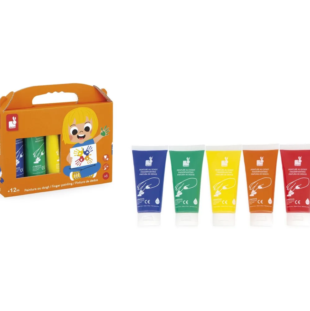 Janod Peinture au doigt - Set de 5 tubes^ Peinture