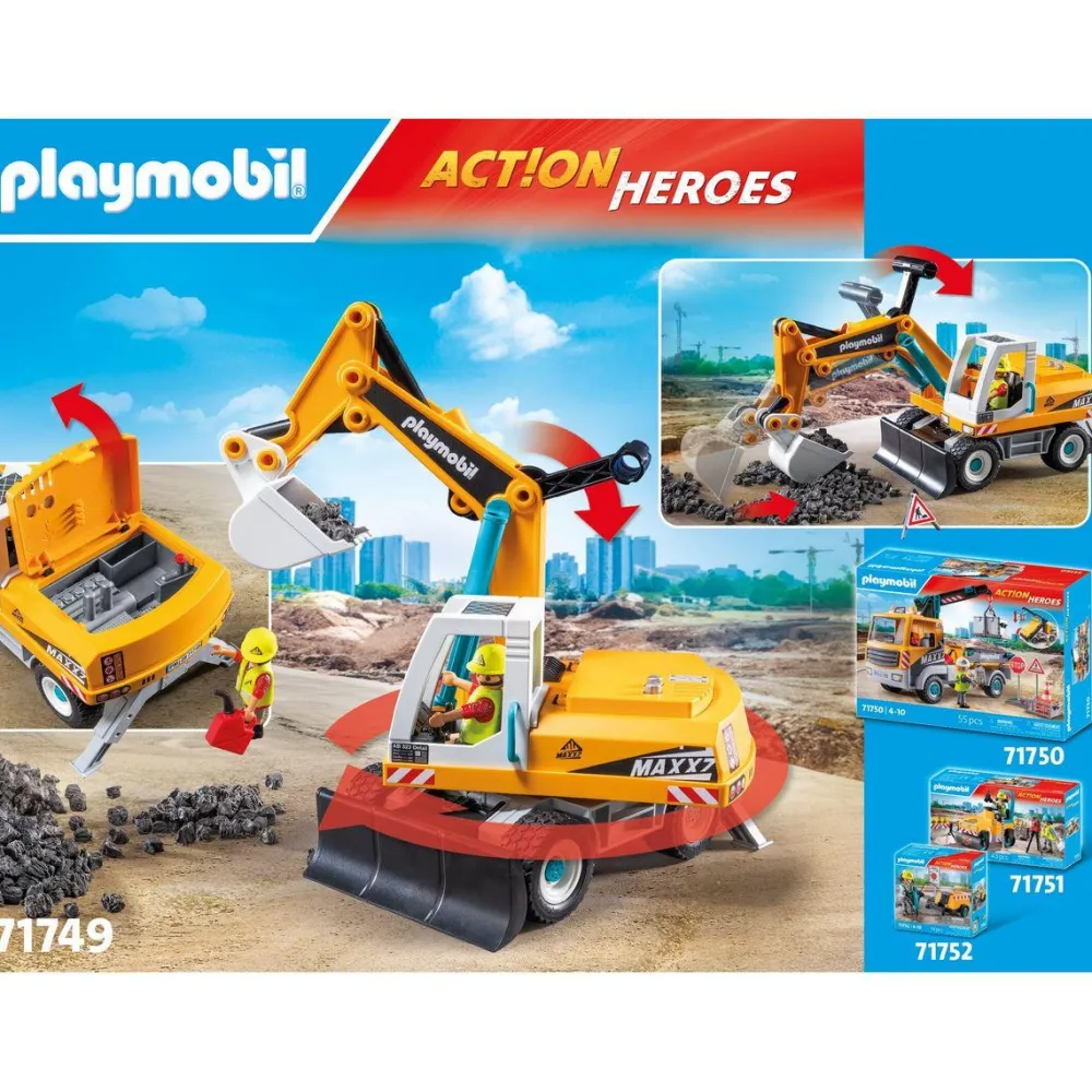 Playmobil Pelleteuse mécanique et ouvrier Action Heroes 71749^ La Ville, La Police Et Les Secours