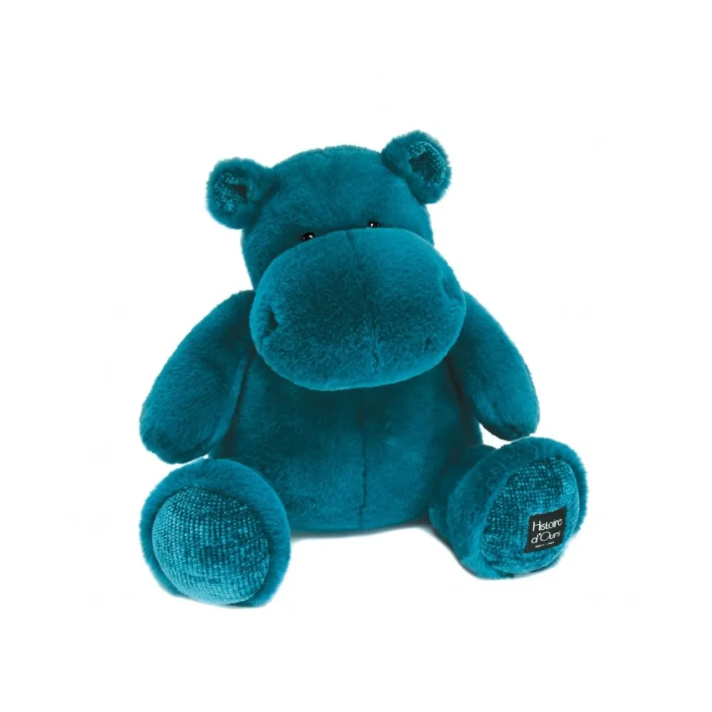 Doudou et Compagnie Peluche Hippopotame Hip'Cool Bleu Canard 40 cm^ Peluches Animaux