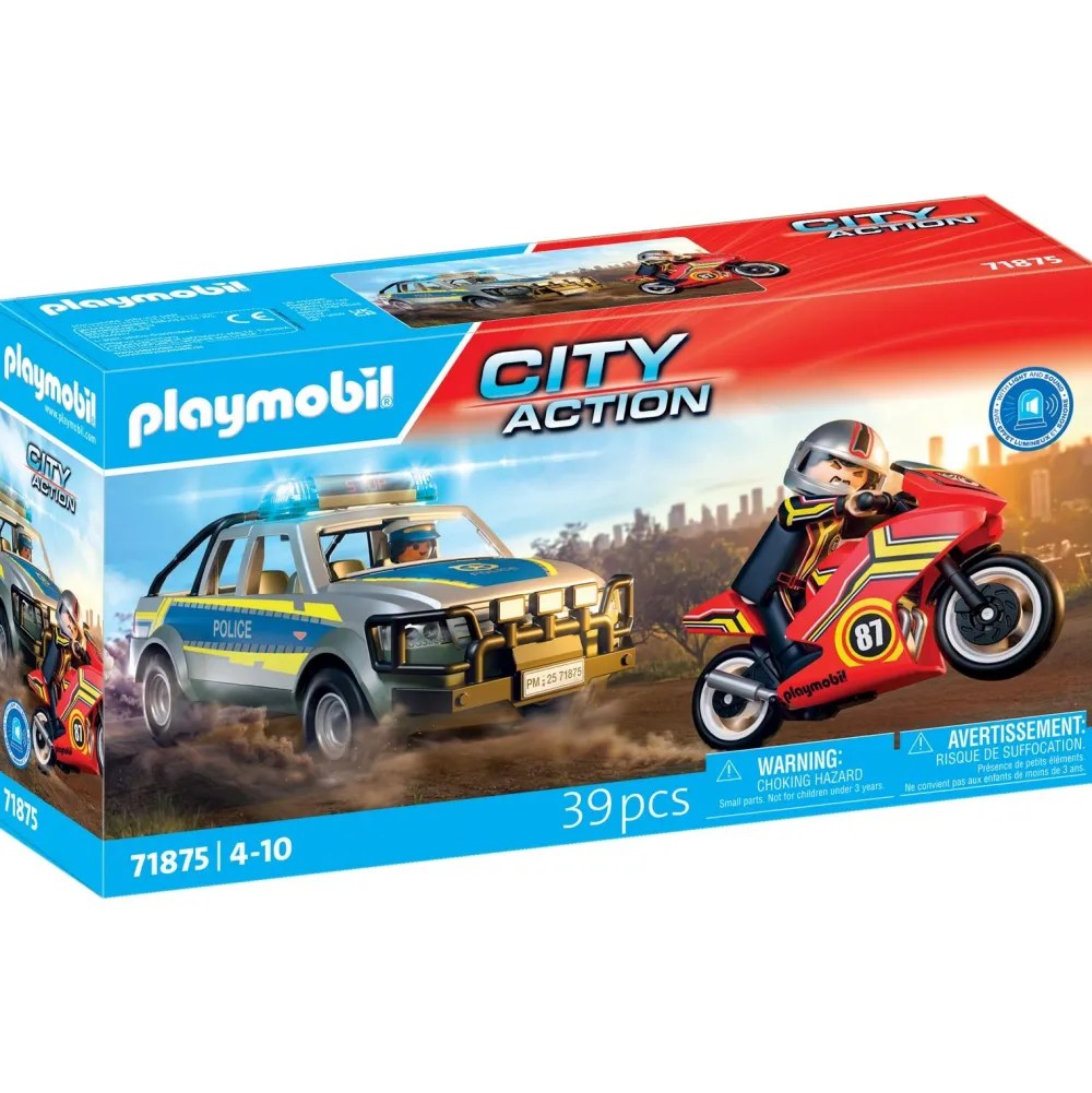 Playmobil Pick-up de police, moto & 2 personnages City action 71875^ La Ville, La Police Et Les Secours