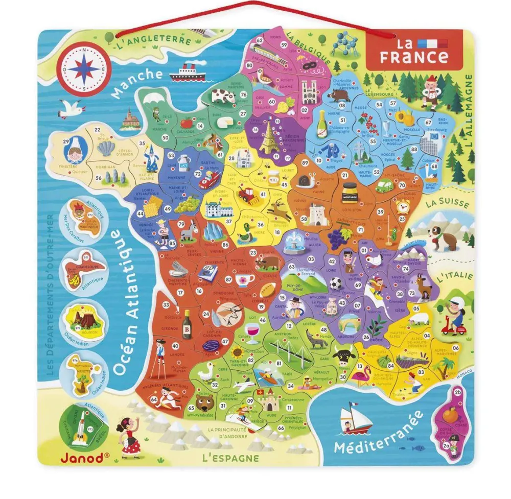 Janod Puzzle 93 pièces : La France magnétique^Enfant Puzzles Bébés Et Enfants