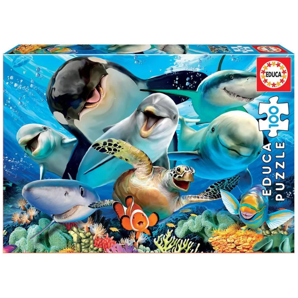 Educa Borras Puzzle 100 Pièces - Selfie Sous L'eau Avec Animaux Marins, 40/28^ Puzzles De 100 À 499 Pièces