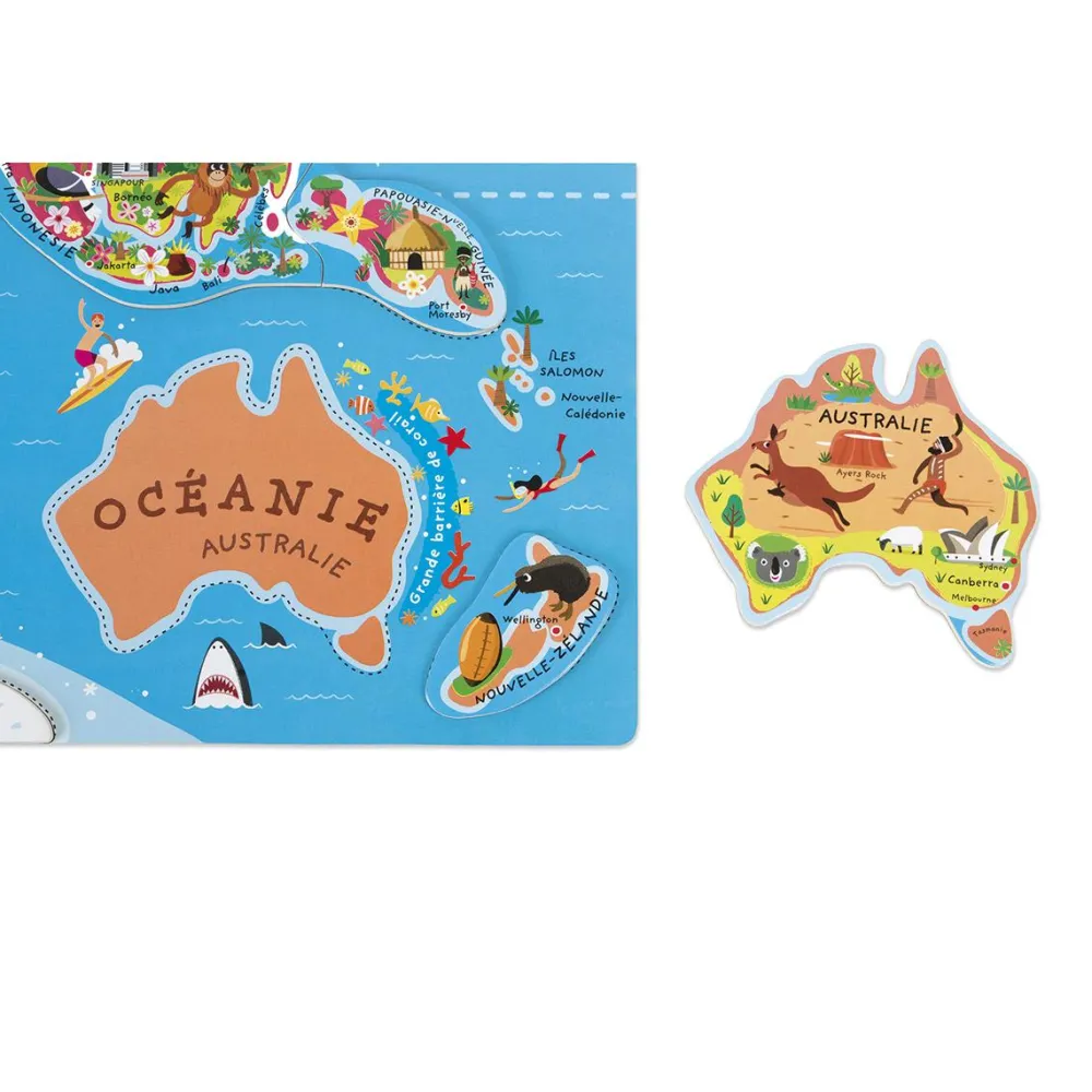 Janod Puzzle 92 pièces magnétique du monde^Enfant Puzzles Bébés Et Enfants