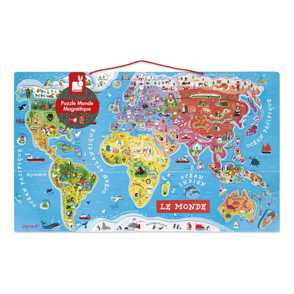 Janod Puzzle 92 pièces magnétique du monde^Enfant Puzzles Bébés Et Enfants