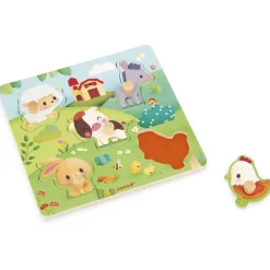 Janod Puzzle tactile en bois 5 pièces - thème animaux de la ferme^Enfant Puzzles Bébés Et Enfants