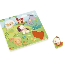 Janod Puzzle tactile en bois 5 pièces - thème animaux de la ferme^Enfant Puzzles Bébés Et Enfants