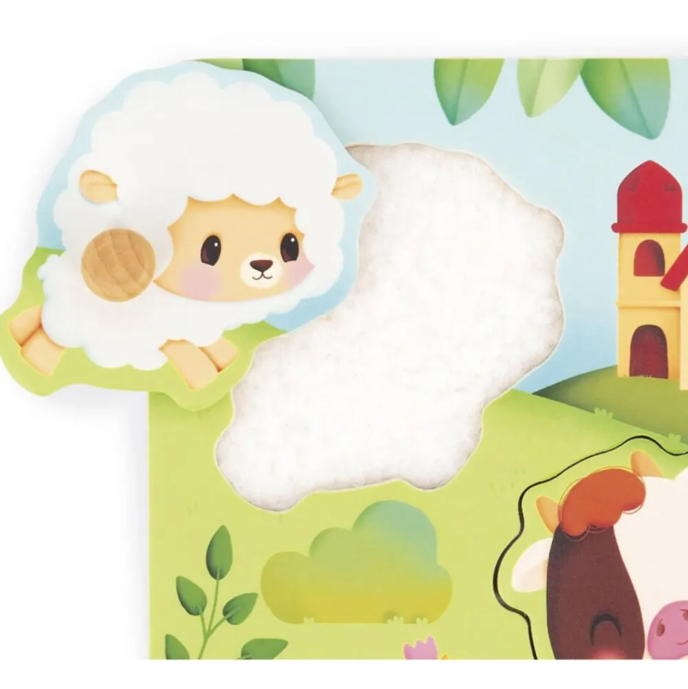 Janod Puzzle tactile en bois 5 pièces - thème animaux de la ferme^Enfant Puzzles Bébés Et Enfants