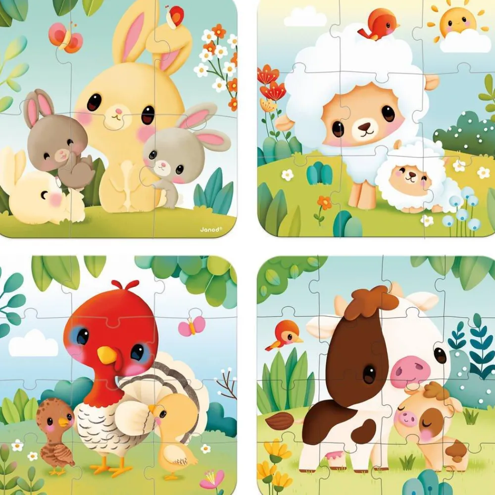 Janod Puzzles Évolutifs avec animaux de la ferme^Enfant Puzzles Bébés Et Enfants
