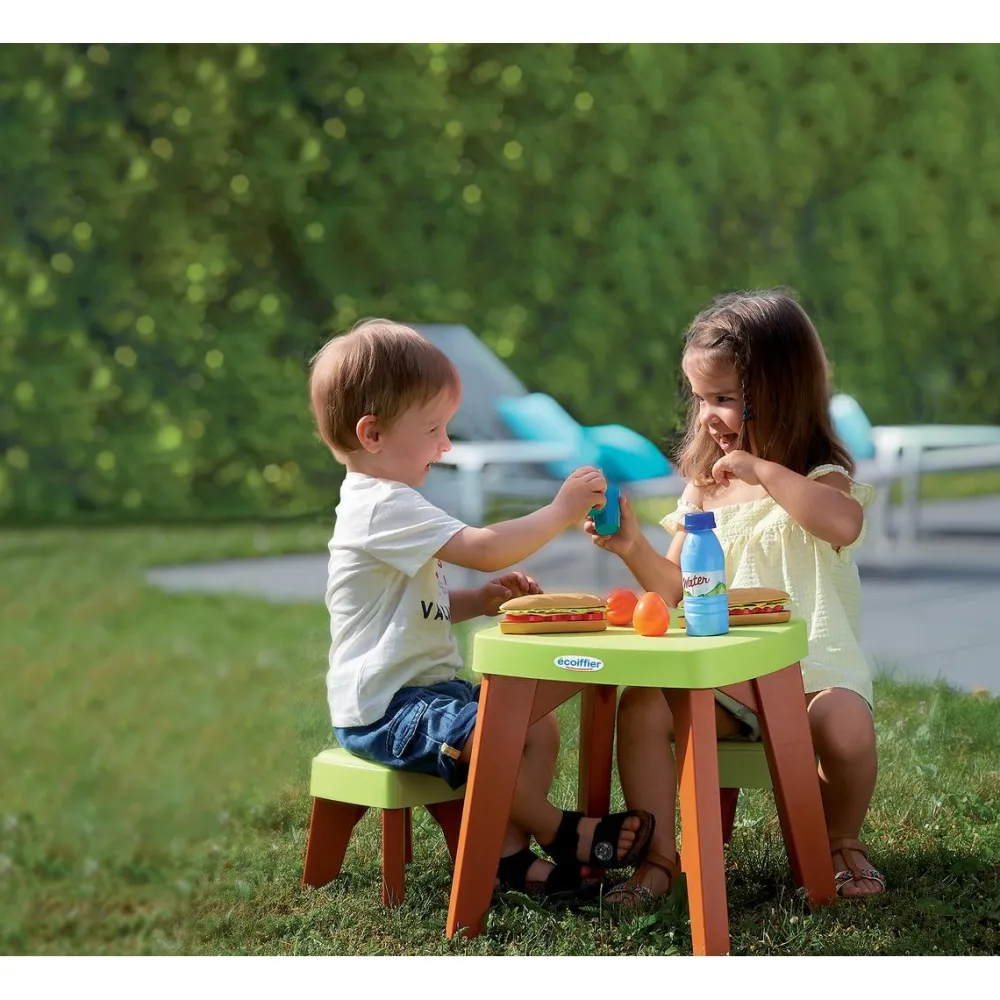 Ecoiffier Table de pique-nique avec 2 tabourets^ Maisons, Toboggans Et Jeux D'Extérieur