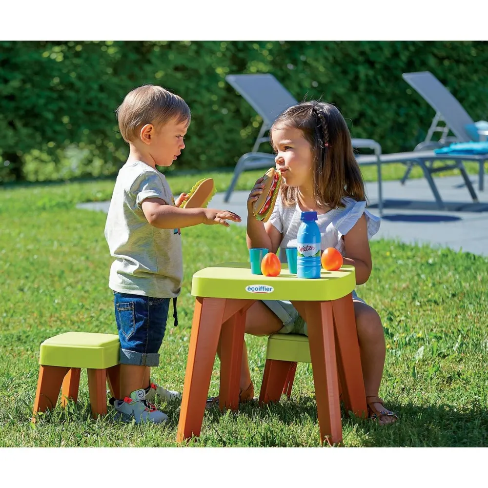 Ecoiffier Table de pique-nique avec 2 tabourets^ Maisons, Toboggans Et Jeux D'Extérieur