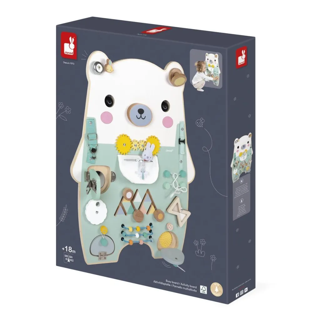 Janod Tableau d'activités ourson gamme pure^ Hochets Et Jouets D'Activités