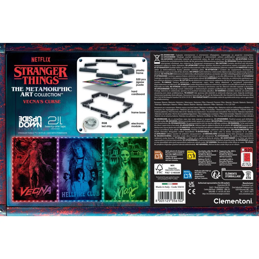 Clementoni The Metamorphic Art Collection - Stranger Things - Cadre lumineux Vecna^ Puzzles De 500 À 999 Pièces