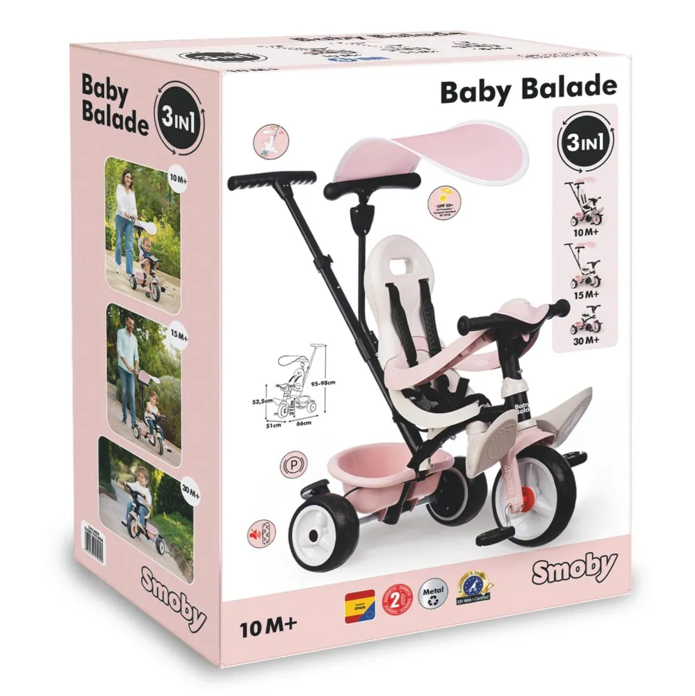 Smoby Tricycle baby balade rose^ Tricycles, Draisiennes Et Vélos