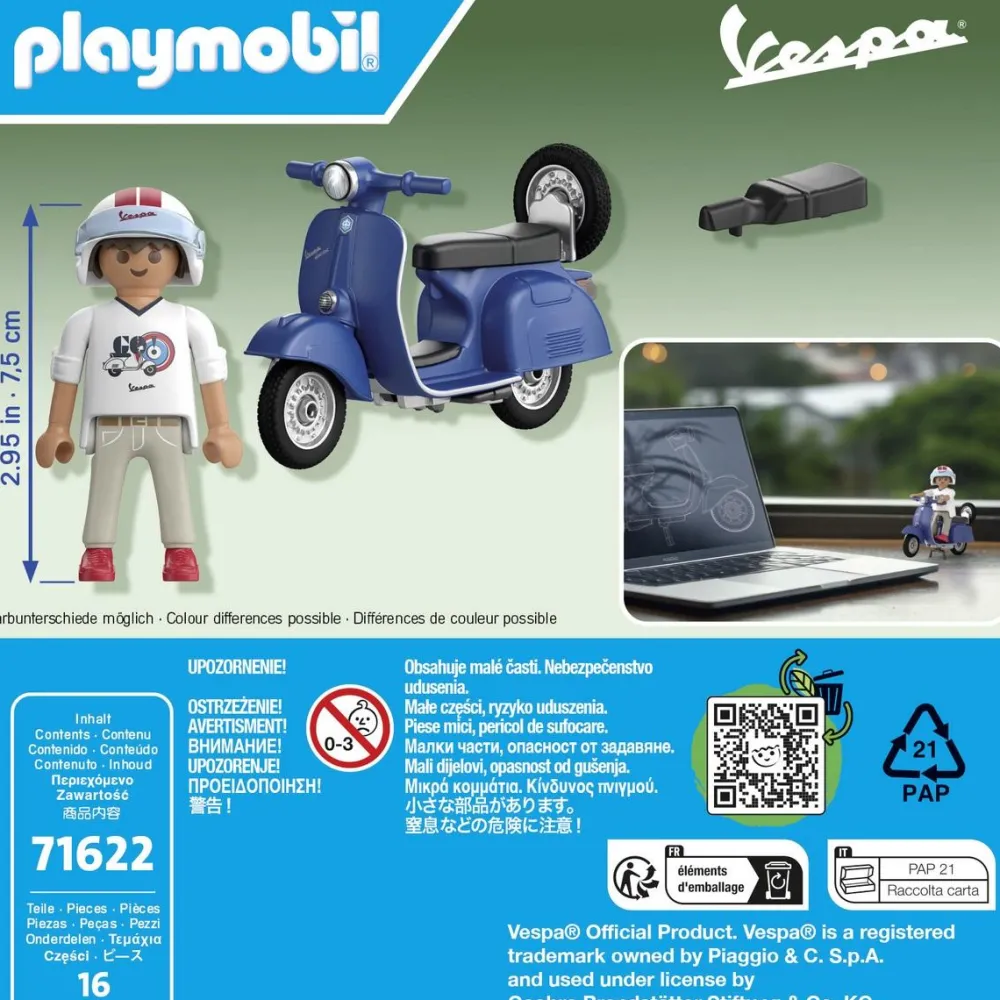Playmobil Vespa 150 Sprint Veloce 1969 Bleu 71622^ Le Sport, Les Loisirs Et Les Vacances