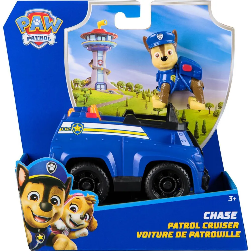 Spin Master Voiture de Patrouille Chase - Véhicule 15 cm et figurine La Pat Patrouille^ Les Héros Et Personnages